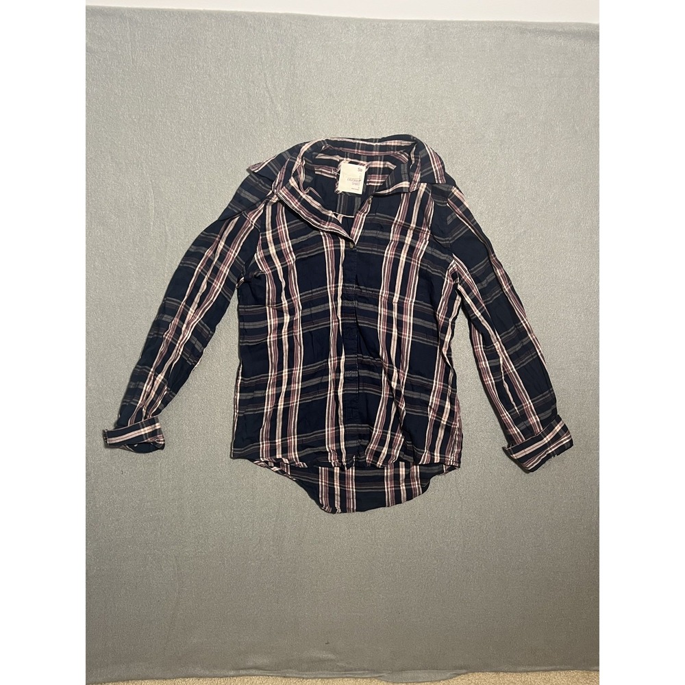 So Favorite Shirt Women's Small S Plaid Button-Down Flannel Long Sleeve Top Navy
